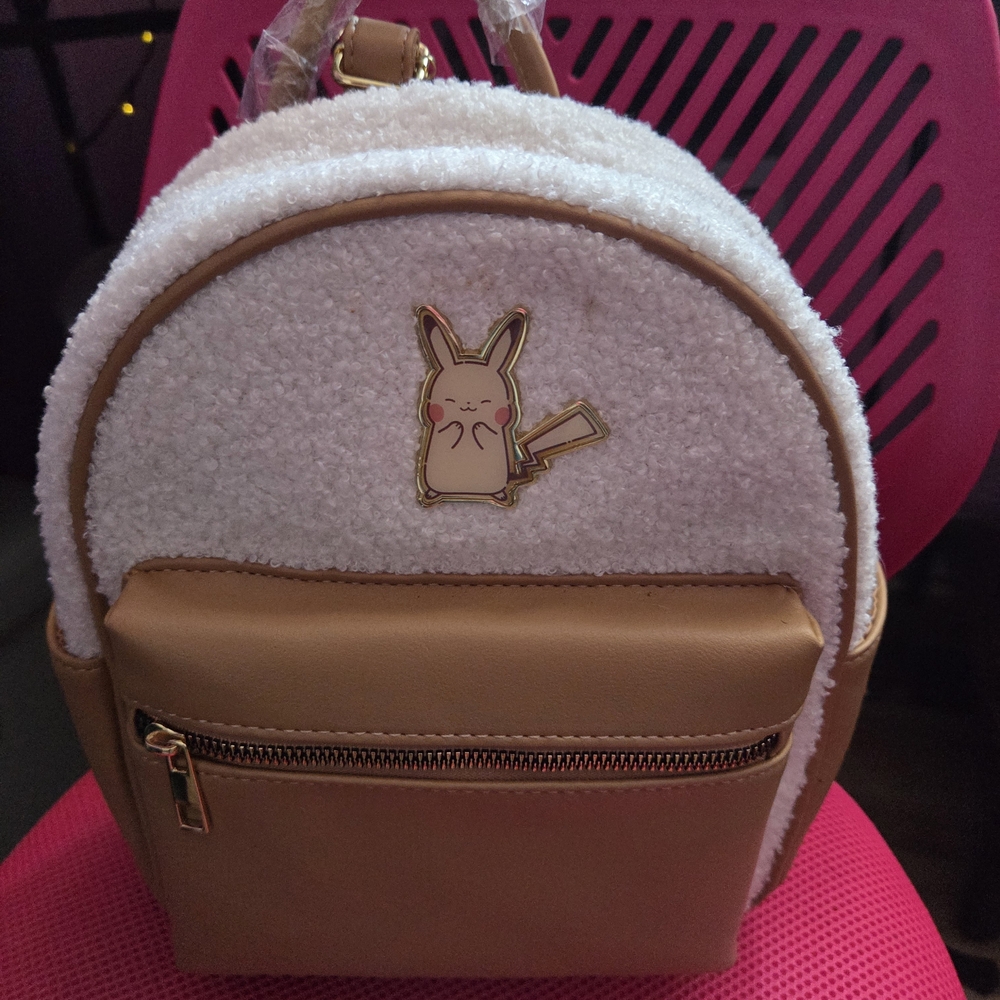 Pokemon Pichachu Cute Cream and Tan Backpack with Pikachu Design